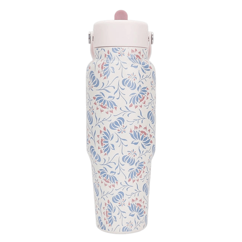 900ml ピンクブルーフローラルチタンカータンブラー トップハンドル付き